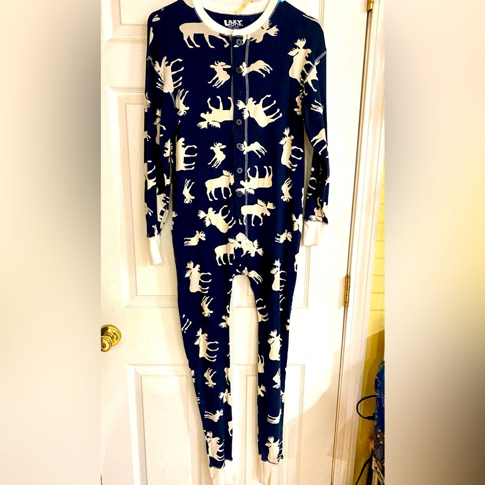 Lazy one piece Pajamas Size XS Blue print moose